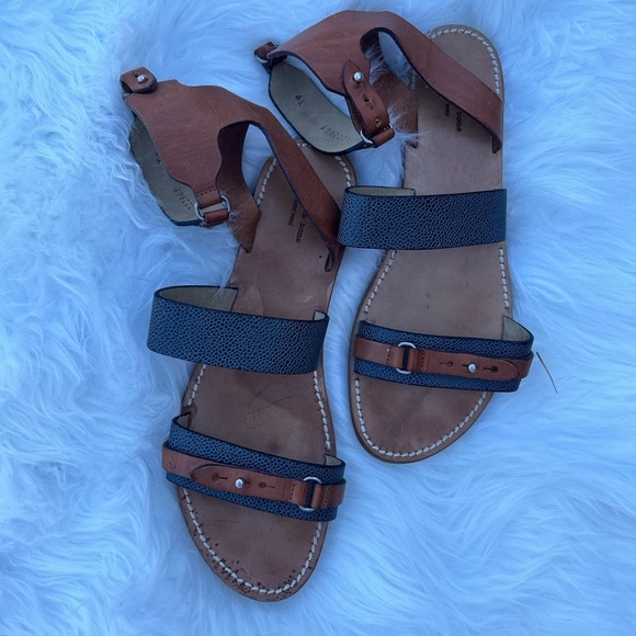 Rag & Bone Lara flat Leather Sandals in brown & grey Sz-39 (US 8.5). T - Picture 4 of 8